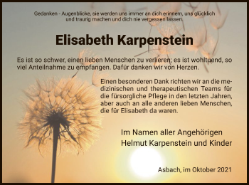 Traueranzeige von Elisabeth Karpenstein von HZ