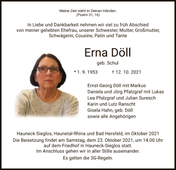 Traueranzeige von Erna Döll von HZ