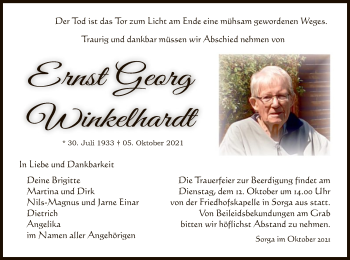 Traueranzeige von Ernst Georg Winkelhardt von HZ