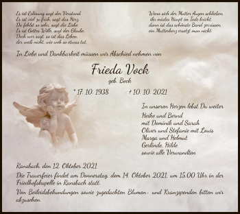 Traueranzeige von Frieda Vock von HZ