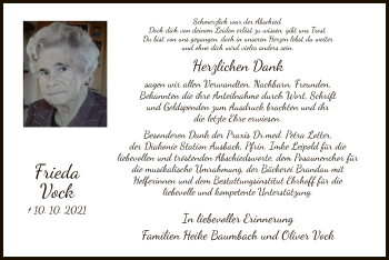 Traueranzeige von Frieda Vock von HZ