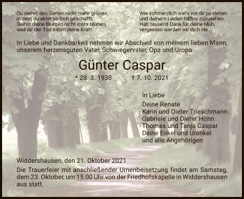 Traueranzeige von Günter Caspar von HZ