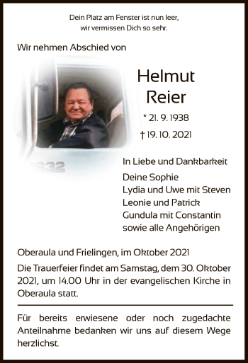 Traueranzeige von Helmut Reier von HZ