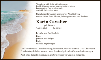 Traueranzeige von Karin Cavalier von HZ