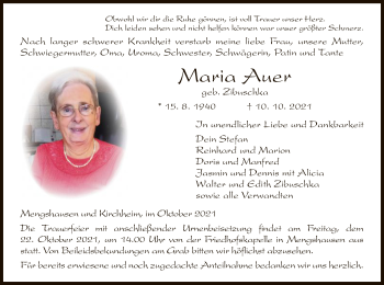 Traueranzeige von Maria Auer von HZ