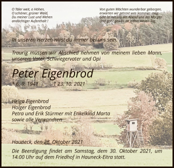 Traueranzeige von Peter Eigenbrod von HZ