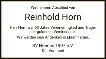 Traueranzeige von Reinhold Horn von HZ