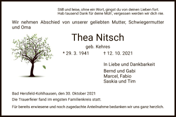 Traueranzeige von Thea Nitsch von HZ