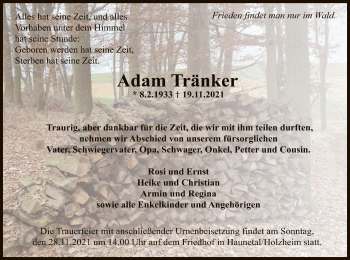 Traueranzeige von Adam Tränker von HZ