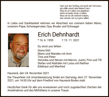 Traueranzeige von Erich Dehnhardt von HZ