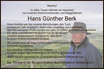 Traueranzeige von Hans Günther Berk von HZ