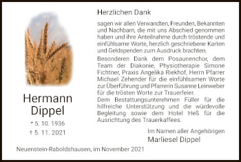 Traueranzeige von Hermann Dippel von HZ