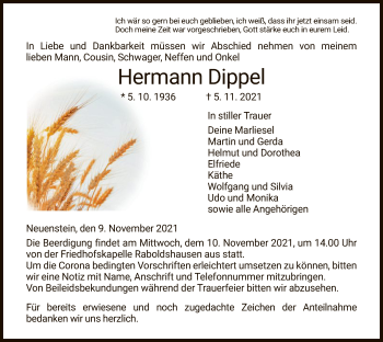 Traueranzeige von Hermann Dippel von HZ