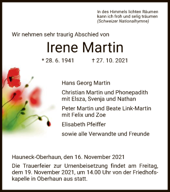 Traueranzeige von Irene Martin von HZ