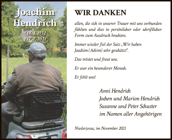 Traueranzeige von Joachim Hendrich von HZ