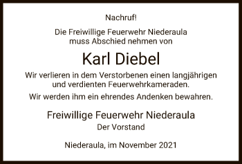 Traueranzeige von Karl Diebel von HZ