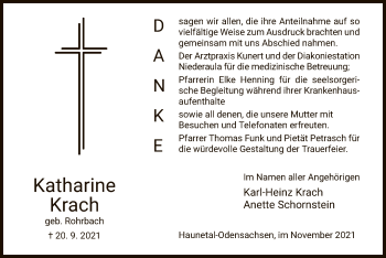 Traueranzeige von Katharine Krach von HZ