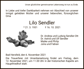 Traueranzeige von Lilo Sendler von HZ