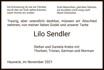 Traueranzeige von Lilo Sendler von HZ