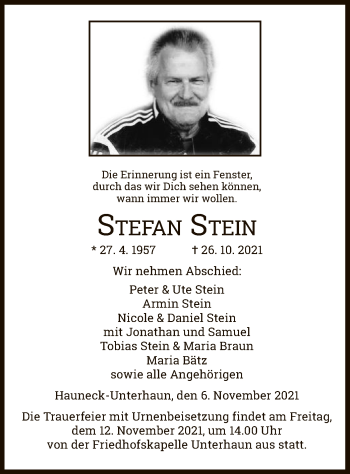 Traueranzeige von Stefan Stein von HZ