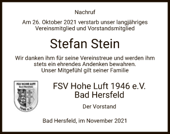 Traueranzeige von Stefan Stein von HZ