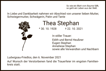 Traueranzeige von Thea Stephan von HZ