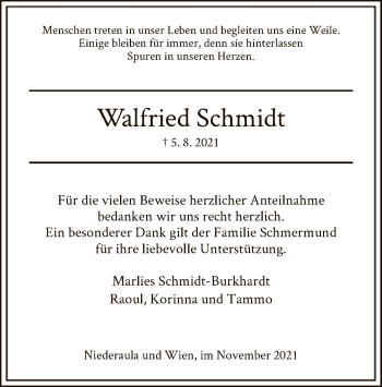 Traueranzeige von Walfried Schmidt von HZ