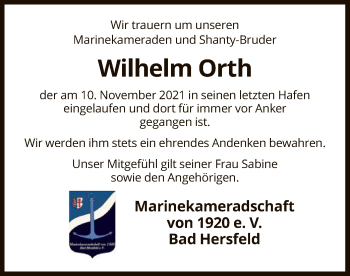 Traueranzeige von Wilhelm Orth von HZ