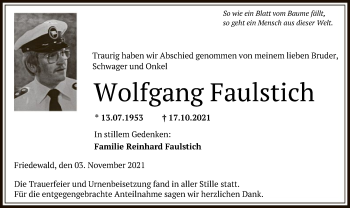 Traueranzeige von Wolfgang Faulstich von HZ