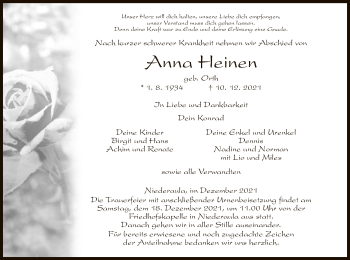 Traueranzeige von Anna Heinen von HZ
