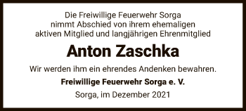 Traueranzeige von Anton Zaschka von HZ