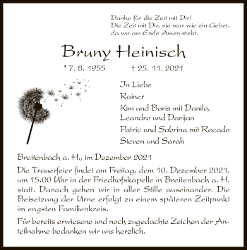 Traueranzeige von Bruny Heinisch von HZ