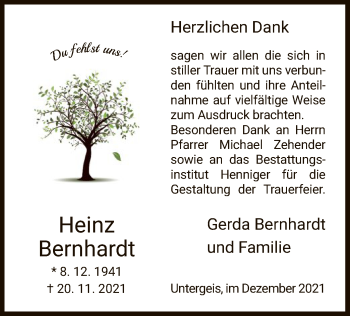 Traueranzeige von Heinz Bernhardt von HZ