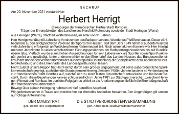 Traueranzeige von Herbert Herrigt von HZ