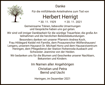 Traueranzeige von Herbert Herrigt von HZ