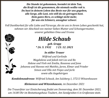 Traueranzeige von Hilde Schaub von HZ