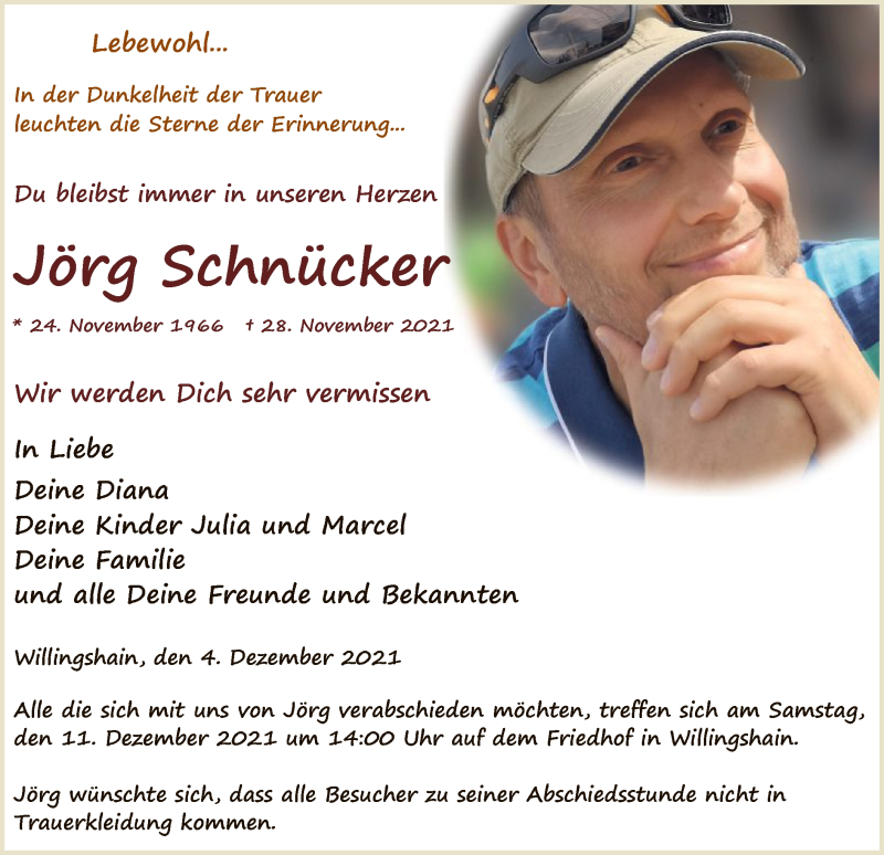  Traueranzeige für Jörg Schnücker vom 04.12.2021 aus HZ