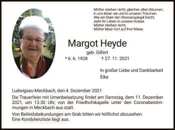 Traueranzeige von Margot Heyde von HZ