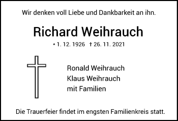 Traueranzeige von Richard Weihrauch von HZ