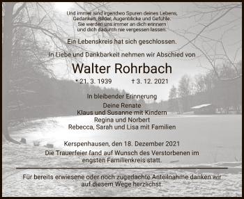 Traueranzeige von Walter Rohrbach von HZ