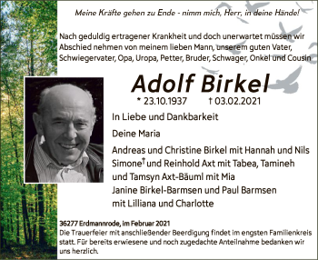 Traueranzeige von Adolf Birkel von HZ