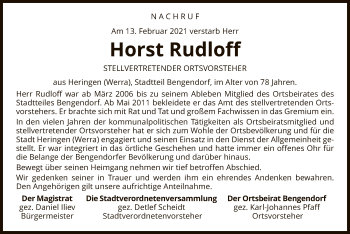 Traueranzeige von Horst Rudloff von HZ