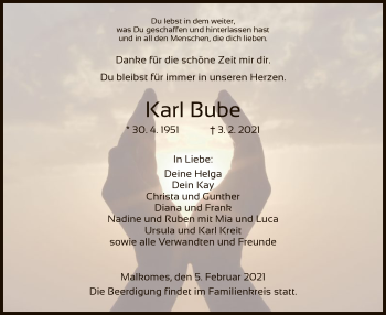 Traueranzeige von Karl Bube von HZ