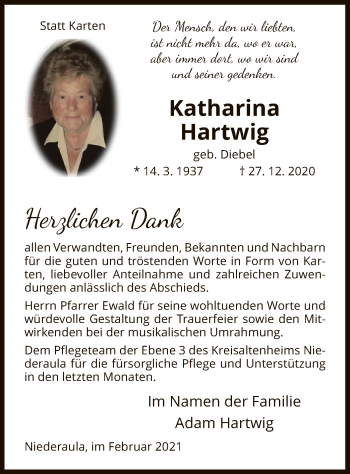 Traueranzeige von Katharina Hartwig von HZ