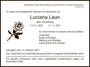 Traueranzeige von Luciana Laun von HZ