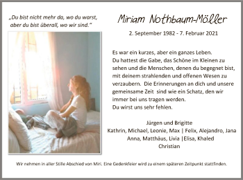 Traueranzeige von Miriam Nothbaum-Möller von HZ