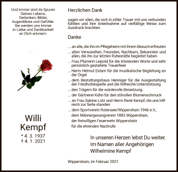 Traueranzeige von Willi Kempf von HZ