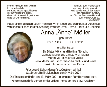 Traueranzeige von Anna Möller von HZ