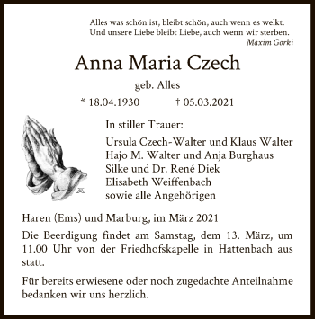 Traueranzeige von Anna Maria Czech von HZ