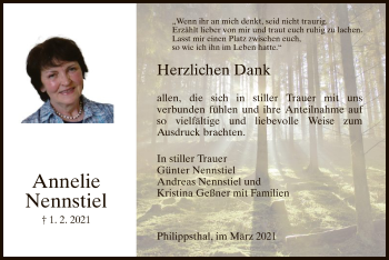 Traueranzeige von Annelie Nennstiel von HZ